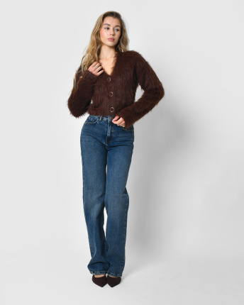 Жіночий коричневий пухнастий кардиган на ґудзиках 57156, Колір: Коричневий, Розмір: ONE SIZE, зображення 3