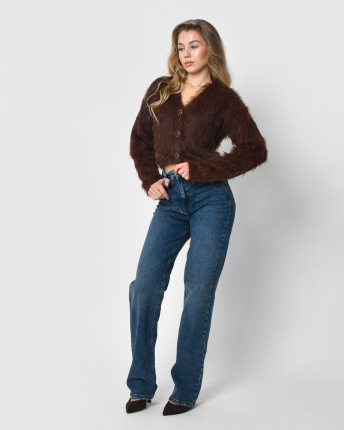 Жіночий коричневий пухнастий кардиган на ґудзиках 57156, Колір: Коричневий, Розмір: ONE SIZE, зображення 4