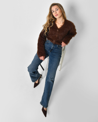 Жіночий коричневий пухнастий кардиган на ґудзиках 57156, Колір: Коричневий, Розмір: ONE SIZE, зображення 7