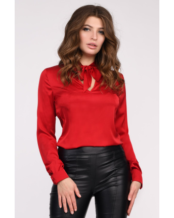 Шелковая красная блуза 35046, Цвет: Красный, Размер: XS
