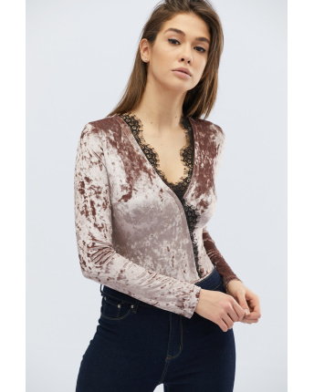 Велюровое боди с длинным рукавом 30468, Цвет: Светло-розовый, Размер: L