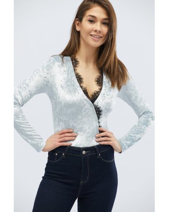 Велюровое боди с длинным рукавом 30469, Цвет: Голубой, Размер: XS