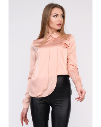 Персиковая шелковая блуза в стиле преппи 35097, Цвет: Персиковий, Размер: XS