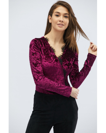 Велюровое боди с длинным рукавом 30431, Цвет: Бургунди, Размер: XS