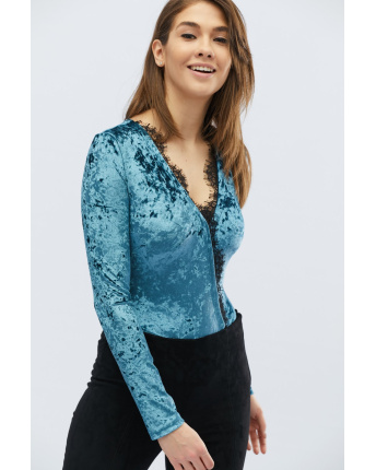 Велюровое боди с длинным рукавом 30432, Цвет: Морская волна, Размер: XS