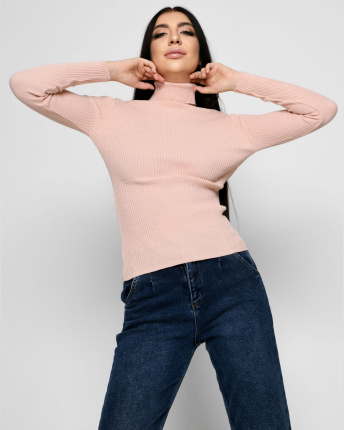 Жіночий пудровий гольф у рубчик 51191, Колір: Пудровий, Розмір: ONE SIZE