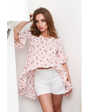 Летняя персиковая блуза оверсайз 27039, Цвет: Персиковий, Размер: S