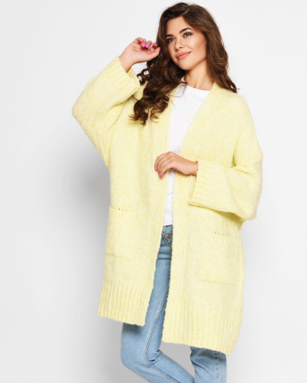 Довгий жовтий в'язаний кардиган 51370, Колір: Жовтий, Розмір: ONE SIZE