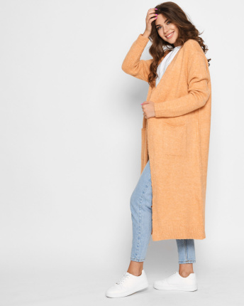Довгий в'язаний помаранчевий кардиган 51377, Колір: Помаранчевий, Розмір: ONE SIZE