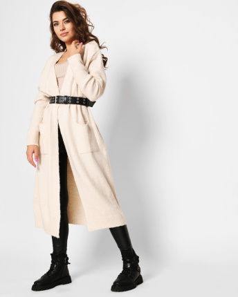 Длинный вязаный молочный кардиган 51378, Цвет: Молочний, Размер: ONE SIZE