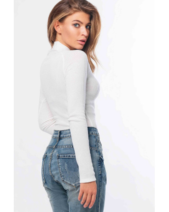 Женское трикотажное боди с длинным рукавом 36258, Цвет: Молочний, Размер: XS