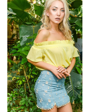 Летняя блузка оверсайз с открытыми плечами 26229, Цвет: Жёлтый, Размер: S
