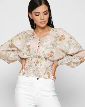 Женская шифоновая блуза на резинке цвет пудра 37389, Цвет: Пудровый, Размер: XS