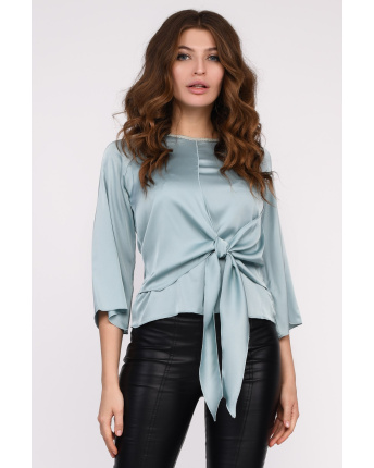 Стильная мятная блузка из шелка с завязкой 35056, Цвет: Мята, Размер: XS