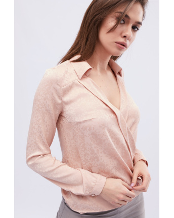 Элегантная персиковая блузка с декольте 32558, Цвет: Персиковий, Размер: XS