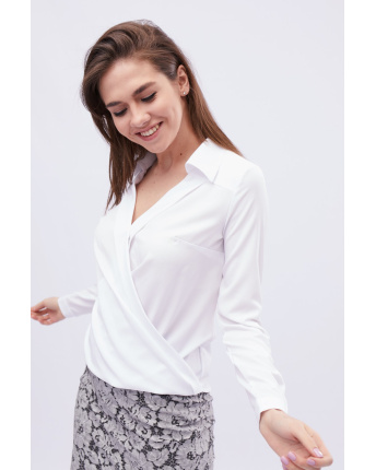 Элегантная белая блузка с декольте 32559, Цвет: Белый, Размер: XS