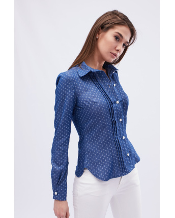 Синяя женская блуза приталенного силуэта 32565, Цвет: Синий, Размер: XS