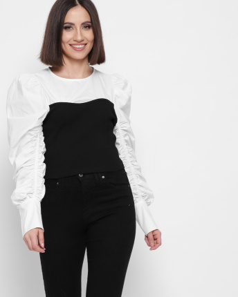 Блузка с широкими рукавами и резинкой на талии 43042, Цвет: Черный, Размер: ONE SIZE