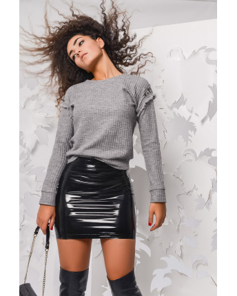 Светр прямого силуету з бахромою 28794, Колір: Сірий, Розмір: L