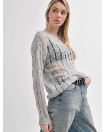 Женский прозрачный свитер с ажурной вязкой 55965, Цвет: Серый, Размер: ONE SIZE