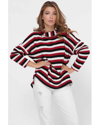 Бордовый свитер в полоску 34680, Цвет: Бордовый, Размер: XS