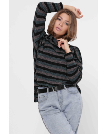 Смарагдовий светр у смужку 34681, Колір: Смарагдовий, Розмір: XS