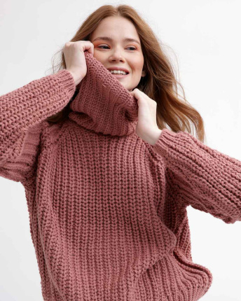 Однотонний рожевий в'язаний светр oversize 55755, Колір: Рожевий, Розмір: ONE SIZE