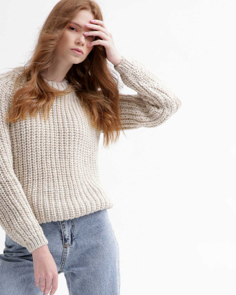 Женский бежевый свитер 55759, Цвет: Бежевый, Размер: ONE SIZE