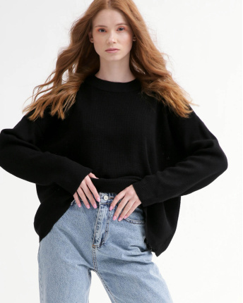 Легкий черный свитер фактурной вязки 55760, Цвет: Черный, Размер: ONE SIZE