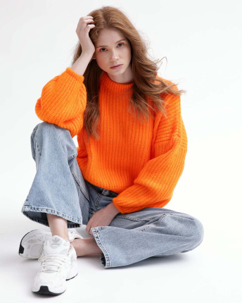 Жіночий помаранчевий светр Oversize 55764, Колір: Помаранчевий, Розмір: ONE SIZE