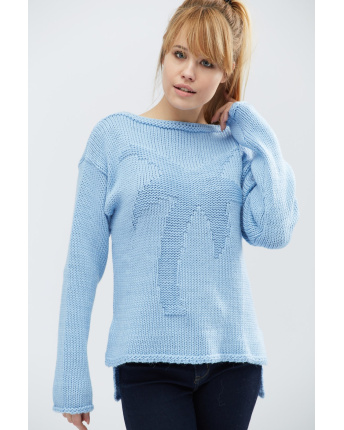 В'язаний светр "Пальма" 27605, Колір: Блакитний, Розмір: ONE SIZE