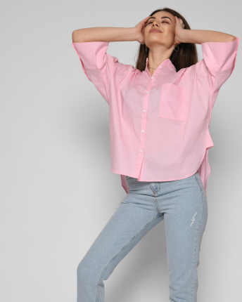 Женская розовая рубашка свободного силуэта 50839, Цвет: Розовый, Размер: XS