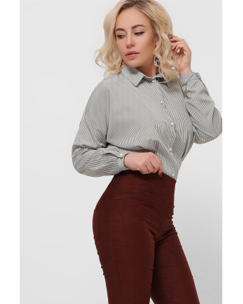 Полосатая приталенная рубашка цвет хаки 36593, Цвет: Хаки, Размер: XS