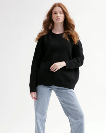 Мягкий черный женский свитер 55777, Цвет: Черный, Размер: ONE SIZE