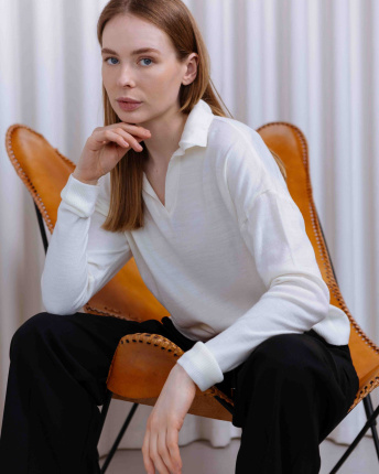 Женский широкий белый пуловер 55781, Цвет: Белый, Размер: ONE SIZE