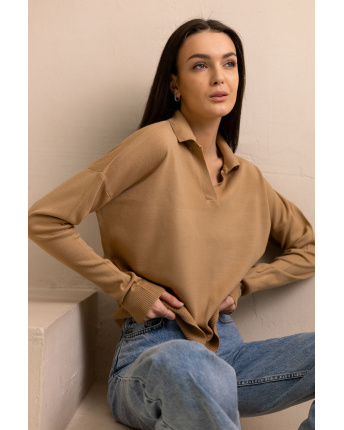 Женский широкий бежевый пуловер 55782, Цвет: Бежевый, Размер: ONE SIZE