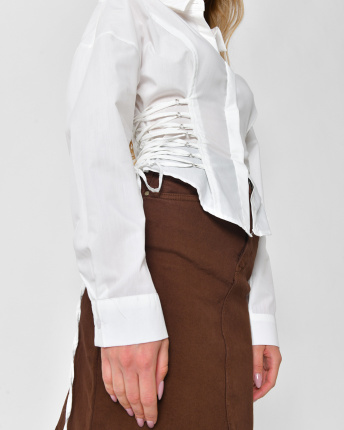 Жіноча молочна сорочка з корсетними елементами 57123, Колір: Молочний, Розмір: S, зображення 6