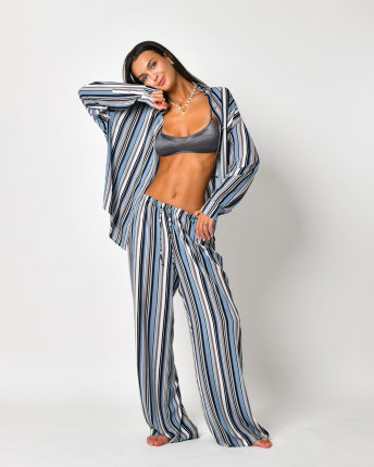 Женский костюм в полоску с рубашкой и брюками 56258, Цвет: Джинс, Размер: XS, изображение 2