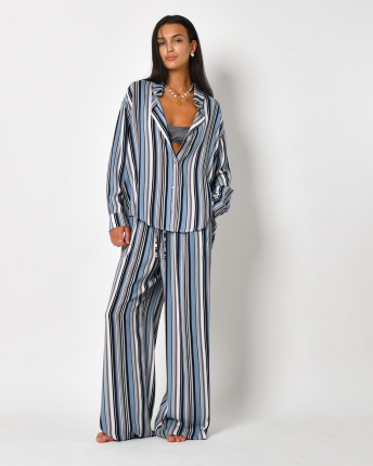 Женский костюм в полоску с рубашкой и брюками 56258, Цвет: Джинс, Размер: XS, изображение 4