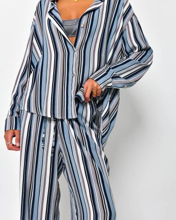 Женский костюм в полоску с рубашкой и брюками 56258, Цвет: Джинс, Размер: XS, изображение 5