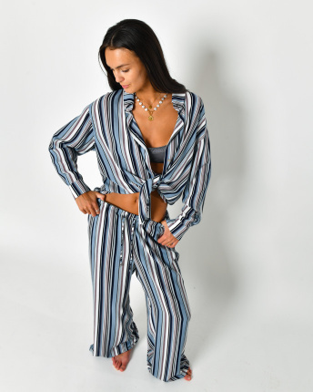 Женский костюм в полоску с рубашкой и брюками 56258, Цвет: Джинс, Размер: XS, изображение 6