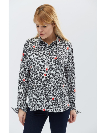 Женская рубашка свободного кроя с сердечками цвет белый-черный 32225, Цвет: Мультиколор, Размер: XS