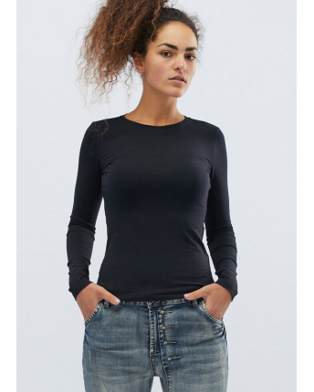 Женский черный лонгслив 32074, Цвет: Черный, Размер: S