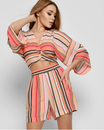 Яскравий жіночий костюм у смужку 48587, Колір: Корал, Розмір: S