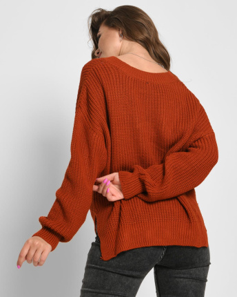 Стильный свитер цвета терракот 51372, Цвет: Теракот, Размер: ONE SIZE