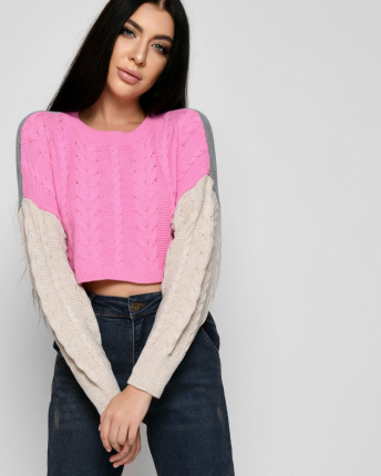 Разноцветный короткий свитер 51214, Цвет: Розовый, Размер: ONE SIZE