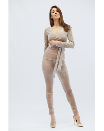 Роскошный бежевый костюм из мягкого велюра 32485, Цвет: Бежевый, Размер: S