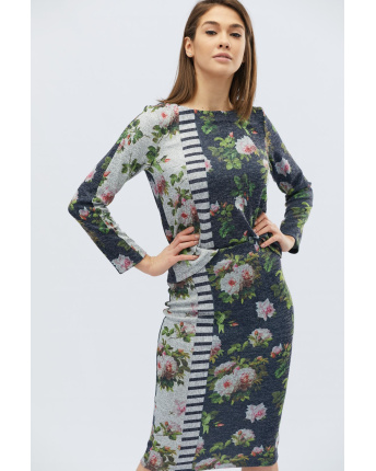 Синий костюм в цветочек 32487, Цвет: Синий, Размер: XS