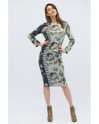 Серый костюм в цветочек 32488, Цвет: Серый, Размер: XS