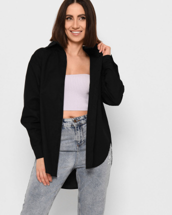 Хлопковая рубашка оверсайз 43054, Цвет: Черный, Размер: L